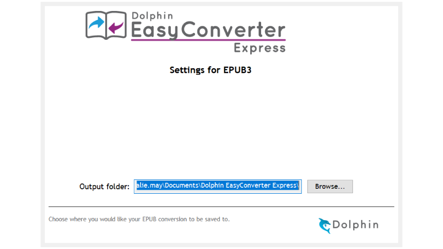 Screenshot showing settings for converting into an EPUB Document.